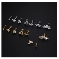 Mode petit Cartilage oreille boucle d'oreille coeur couronne croix lune Zircon oreille clou acier inoxydable oreille os goujon Piercing bijoux