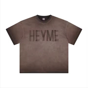 เสื้อยืดผ้าซาตินสีแอซิดสำหรับทุกเพศเสื้อยืดแขนสั้นผ้าซาติน220GSM โลโก้แบบกำหนดเองป้องกันริ้วรอยสไตล์วินเทจ - Product Image 2