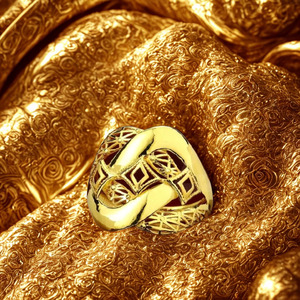 Ornate Gold Plated <b>Statement</b> <b>Ring</b> for Women | Chunky Knot Lattice Design | Luxury Cocktail Finger Jewelry - Product Image 4