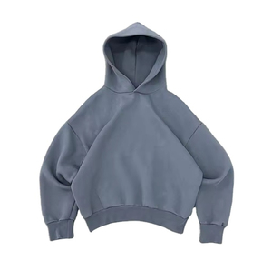 Custom Unisex Cotton Heavyweight 600 GSM Drop Shoulder Plain Double Layer Cropped Boxy Hoodie - Product Image 2