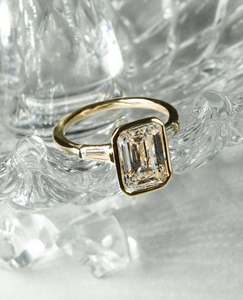 12x8mm <b>Emerald</b> Cut Moissanite Engagement <b>Ring</b> | Gold Or <b>Silver</b> Bezel Set Solitaire | Modern Bridal Wedding Anniversary Gift - Product Image 1