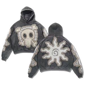 Moda Hip Hop Vintage piedra lavada Chenille apenado apliques bordado Crop Hoodies nueva llegada Logotipo de diseño personalizado - Product Image 1