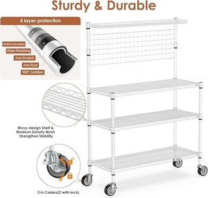 ชั้นวางขนมปังสำหรับห้องครัว4ชั้นล้อบาร์กาแฟแบบปรับได้10ตะขอชั้นวางไมโครเวฟ - Product Image 3