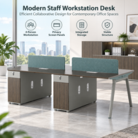 Bureau modulaire moderne pour 4 personnes avec cloisons en tissu, armoires de rangement et tiroirs verrouillables pour les espaces de travail d'équipe en entreprise