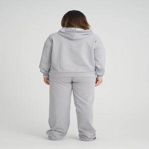 Ensemble de survêtement décontracté à capuche pour femmes grande taille, hiver, gris, mélange polyester/coton, respirant, taille élastique, technique lavée - Product Image 4