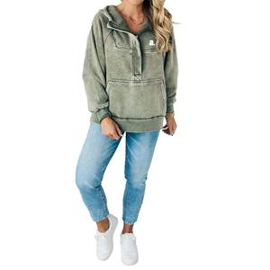 New Custom Acid <b>Zip</b> <b>up</b> <b>Hoodie</b> for Women Solid Vintage Look Oversized Polyester Cotton Casual Winter Eco Friendly - Product Image 4