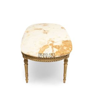 Mesa de Centro Ovalada de Lujo con Tapa de Mármol Ónix Natural y Patas Acanaladas con Hoja de Oro Antigua para Salas de Estar Clásicas y Elegantes - Product Image 6
