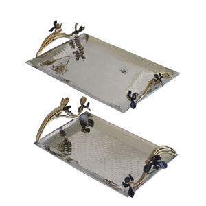 Ensemble de 2 couverts de table en acier inoxydable, plateau de service à café, plateau de service écologique pour collations et aliments - Product Image 1