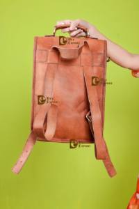 Sac à dos en cuir véritable unisexe fait à la main Sac à dos scolaire étanche à la mode Motif pied-de-poule Épaule arquée Étudiants - Product Image 5