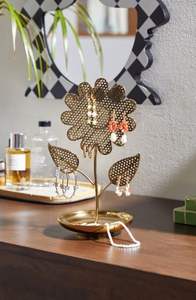 Support à bijoux en métal doré de conception nouvelle avec des anneaux en forme de feuille, support pour bracelets et boucles d'oreilles, support à bijoux en Inde - Product Image 3