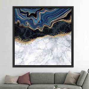 Elegant Gold <b>Framed</b> Canvas Print: Blue Marble Art Adorned,BLACK <b>FRAMED</b> CANVAS - Product Image 1
