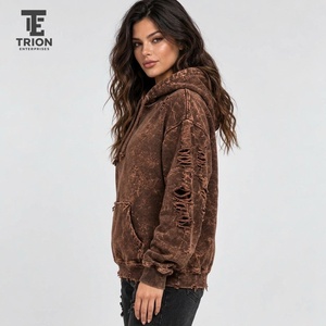 Premium <b>women</b>’s distressed <b>hoodie</b> featuring <b>soft</b> fabric, vintage fading, relaxed fit, and trendy worn details for modern - Product Image 2