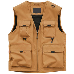 Gilet Cargo sans manches à fermeture éclair 100% coton fait gilet Cargo multi-poches pour hommes - Product Image 1