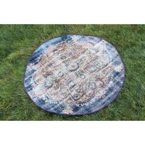 Alfombra de 3.7x3.7 pies, Alfombra Turca Vintage, Alfombra de Camuflaje Azul y Blanca - Product Image 3