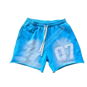 Haga su propio logotipo Pantalones cortos de sudor desgastados personalizados Baja tasa Hombres desgastados Pantalones cortos de sudor Bordado Serigrafía - Product Image 1