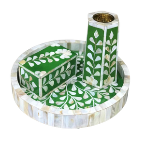 Ensemble Bakhoor marocain indien en bois Mubkhar indien fabriqué à la main avec plateau en incrustation d'os plateau fait main noir avec ensemble Bakhoor - Product Image 4