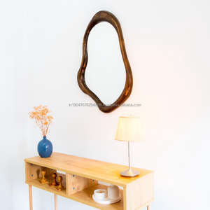 KALATRI Haryana Handmade Natural Wood Eco-Friendly <b>Lightweight</b> 4.0mm Thick Oval Art Deco Wall <b>Mirror</b> Unique Abstract Aesthetic - Product Image 4