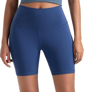 Leggings de yoga pour femmes à taille haute personnalisés, shorts de cycliste avec poches latérales, contrôle du ventre, respirant, entraînement, taille élastique, uni - Product Image 6