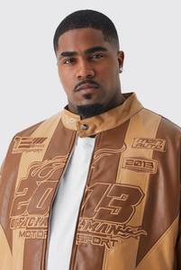 Chaqueta de Moto Impermeable y Transpirable de Talla Grande Huzaifa Products, Color Marrón, Piel de Oveja Original, Bordada, con Puños Elásticos - Product Image 5