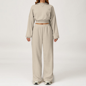 2025 hiver décontracté acide lavage respirant culture sweats à capuche sweat pour femmes coupe-vent haut Blouse Joggers pantalons ensembles - Product Image 4