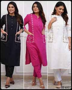 Ensemble Kurti en coton élégant et confortable avec coutures décoratives motifs floraux délicats et touches utilitaires modernes idéales - Product Image 6