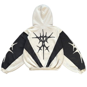 2025 hommes Hip Hop bicolore sweat à capuche surdimensionné patchs de broderie brute 100% coton éponge cordon pull sweat polaire imprimé - Product Image 2