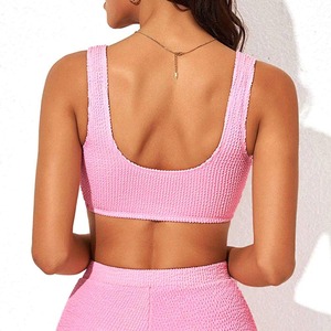 Vente en gros de shorts de yoga pour femmes ensemble solide grande taille taille moyenne bretelles ajustées tissu côtelé séchage rapide respirant écologique - Product Image 6