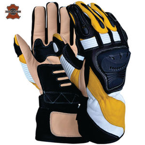 Gants de moto de course jaune à doigts complets manchette à boucle à crochet pour les activités de plein air gants en cuir de qualité de ski pour moto - Product Image 6