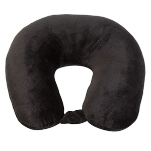 Protege Microfiber <b>Travel</b> <b>Neck</b> <b>Pillow</b>, 100% Polyester Fleece Knit, Black, One Size Not Using Latex - Product Image 1