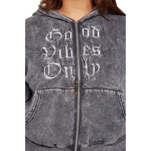 Survêtement décontracté pour femmes à la mode, lavé à l'acide, avec fermeture éclair, uni, 100% coton, personnalisable, de haute qualité, vente en gros - Product Image 6