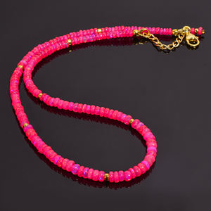 Collier de perles d'opale éthiopienne de feu rose lisse, collier de pierres précieuses, collier délicat, AAA + bijoux d'opale de feu, cadeau pour elle. - Product Image 4