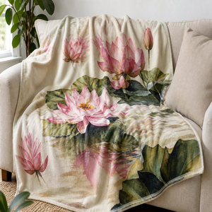 Custom Printed <b>Throw</b> Blanket Personalized Lotus Floral Gift Sublimation Flannel Fleece Polyester - Product Image 1