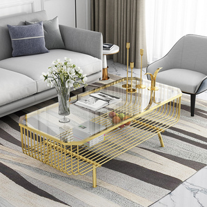 Mesa de Centro Rectangular Moderna con Tapa de Vidrio Templado y Marco Redondo de Hierro - Resistente para Sala de Estar y Gimnasio (TT68195) - Product Image 3