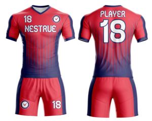 Camiseta de fútbol transpirable con cuello en V de alta calidad para adultos, diseño de sublimación cómodo, logotipos de colores personalizados, 100% poliéster de secado rápido - Product Image 1