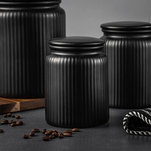 Pot de rangement en céramique moderne avec couvercle, récipient hermétique pour aliments, organisateur de cuisine durable, rangement élégant pour comptoir - Product Image 6