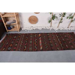 Tapis en laine turque vintage de style bohème 2.8 X 8.7ft Latex rectangle classique pour entrée couloir abstrait Patchwork Design - Product Image 1