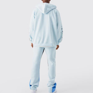 ชุดวอร์มพิมพ์ลายสีฟ้าอ่อนมีฮู้ดขนแกะและชุดวิ่งสำหรับผู้ชายเสื้อผ้าแนวสตรีทแฟชั่นสวมใส่สบายออกแบบโลโก้ได้ตามต้องการ - Product Image 4