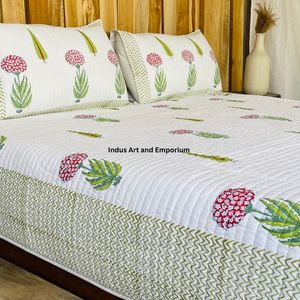 Wholesale Hand Block Printed Knitted Eco-Friendly Cotton <b>Quilted</b> All-Season Classic Customizable Bedspreads Bedcover - Product Image 2