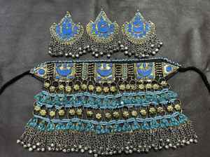 BOHO AFGHANI ETHNIC <b>STUD</b> <b>EARRINGS</b> & NECKLACE SET for WOMEN in STAINLESS STEEL with GOLD PLATING - Product Image 6