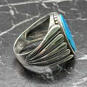 Handmade Turkish Vintage Ottoman Jewelry Bold Blue Stone Rose Gold Plated Statement <b>Ring</b> <b>Mens</b> Turquoise <b>Silver</b> <b>Ring</b> - Product Image 5