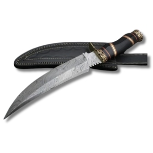 Cuchillo Bowie de caza de acero de Damasco hecho a mano personalizado con mango de cuerno de agarre cómodo compatible con OEM - Product Image 1