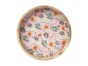 Bandeja de madera con patrón impreso de flor de naranja de tendencia superior bandeja de servicio decorativa redonda para mesa de centro de cocina - Product Image 4