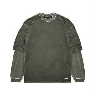 Camiseta de doble capa personalizada de alta calidad, manga larga lavada con ácido desteñida al sol, 100% algodón, camisetas para hombres al por mayor - Product Image 5