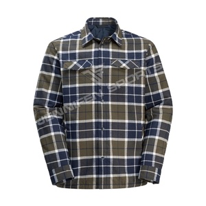 Camisa de tela de franela personalizada para hombre, Material 100% de algodón, manga larga, cuello redondo, bolsillos en el pecho, botones, cierre interior, forro acolchado - Product Image 1