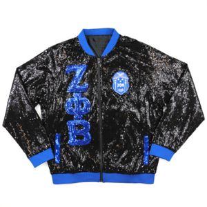 Veste à paillettes ZPB-Bleu royal | Veste Zeta Phi Beta 100% polyester avec logo d'équipe brodé sur le devant | Vêtements grecs élégants - Product Image 4