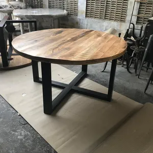 Industrial U Shaped Legs With Solid Ruff Mango Wood Top Round Dining Table 150 cms Most Hot Selling Product 2023