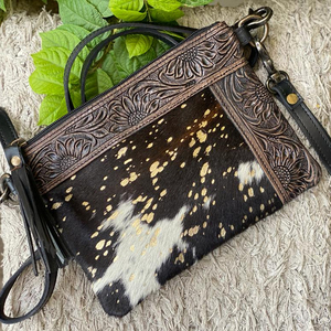 Bolso de Piel Metálica para Mujer, Bolso de Piel de Vaca, Estampado Occidental, Tallado a Mano, Borla de Cuero Bohemio, Novedad - Product Image 2