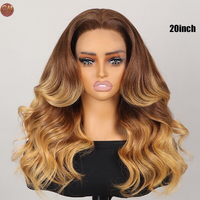 Perruque Lace Front Ombrée Blond Miel Ondulée, 100% Cheveux Humains Vierges Pré-Pluckés, Dentelle HD Transparente, Ondulations Souples pour Femmes