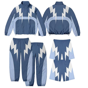 Conjunto de chándal con cremallera bordada de fabricante, conjunto de Jogger, chándales cortavientos de nailon con bloques de color para hombre - Product Image 5