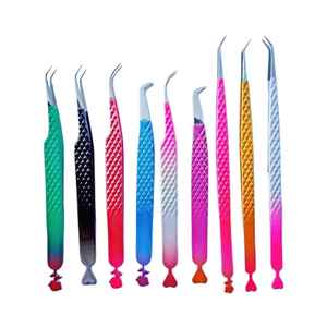 Pinzas para Pestañas de Acero Inoxidable Rosa, Punta de Fibra Serrada Antiestática, Extensiones de Pestañas de Volumen, Caja Personalizada con Etiqueta Privada - Product Image 1